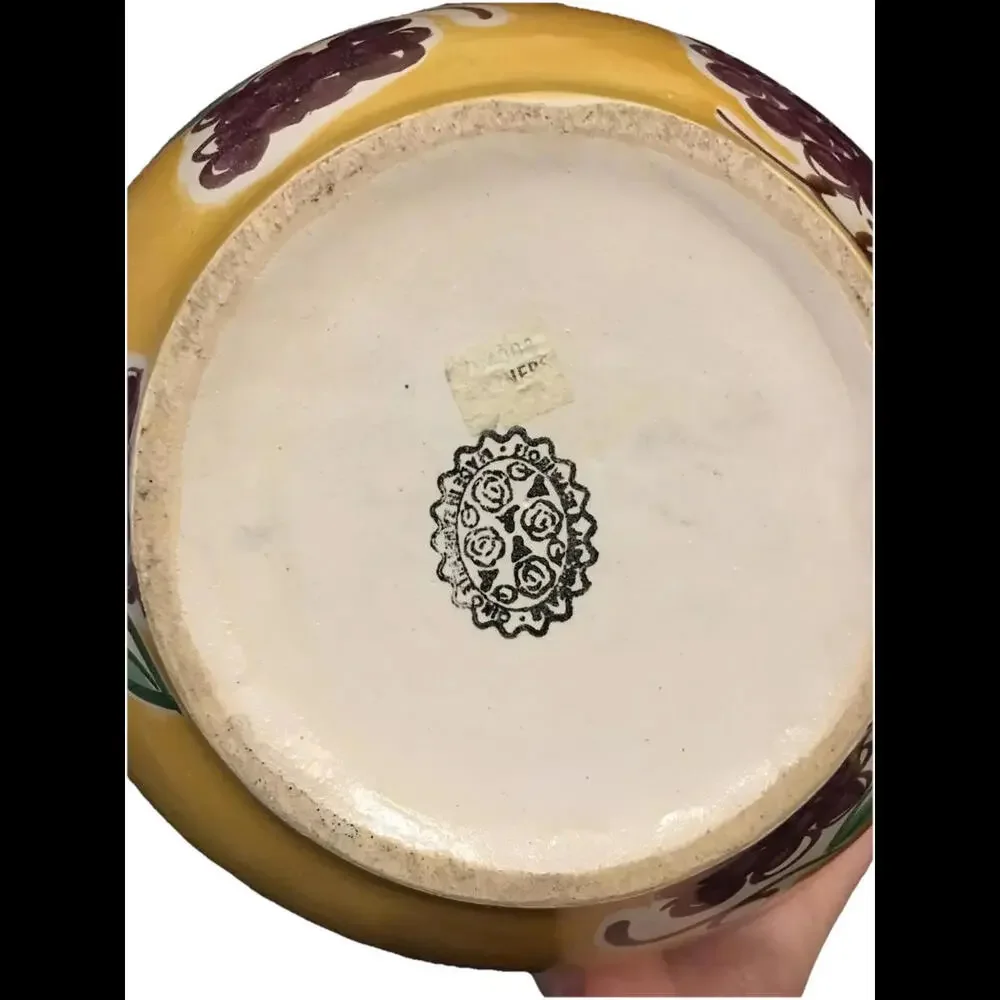🍽️Large Hand Painted Bowl - Yellow With grapes